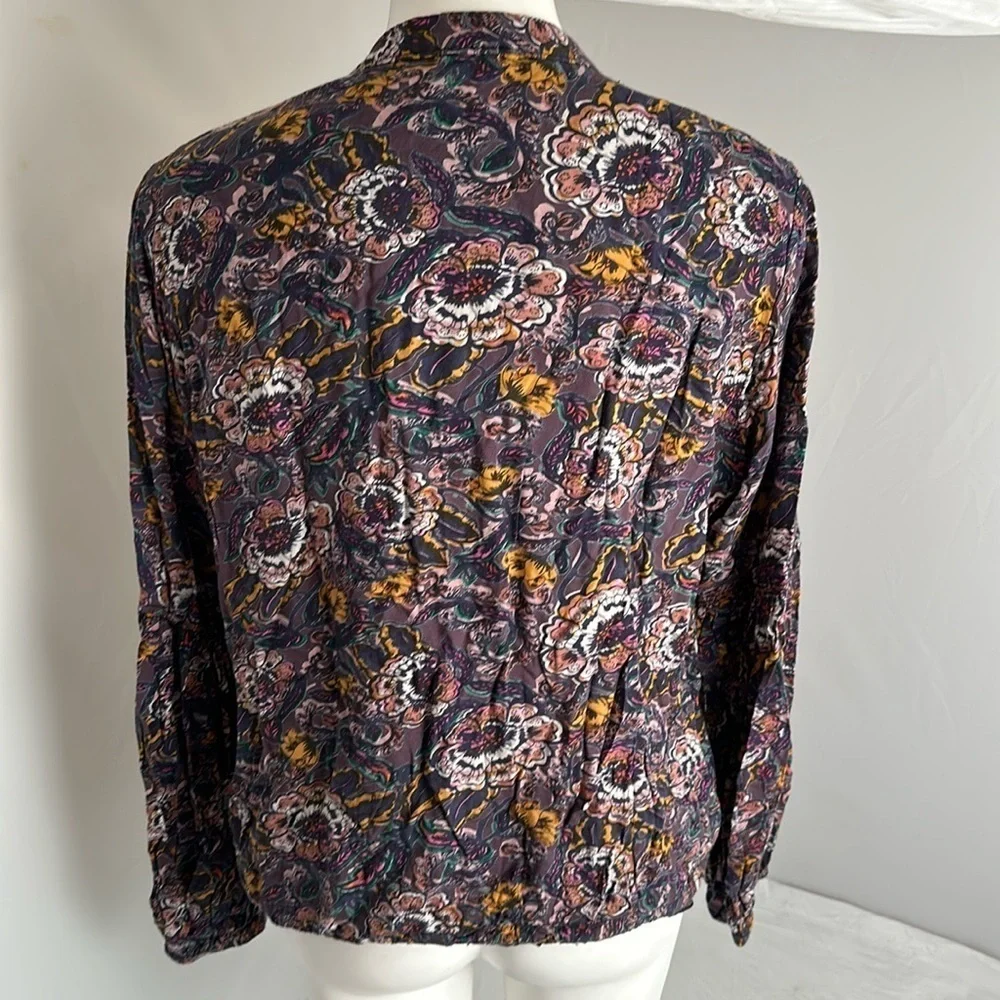 Free People multicolor blue violet floral soft print balloon sleeve jacket